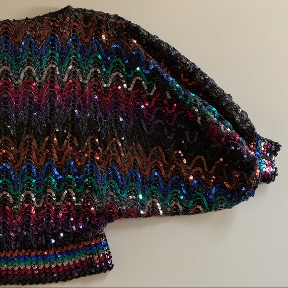 Multi-Colored Sequined Top on Black Chiffon Disco - Picture 7 of 8